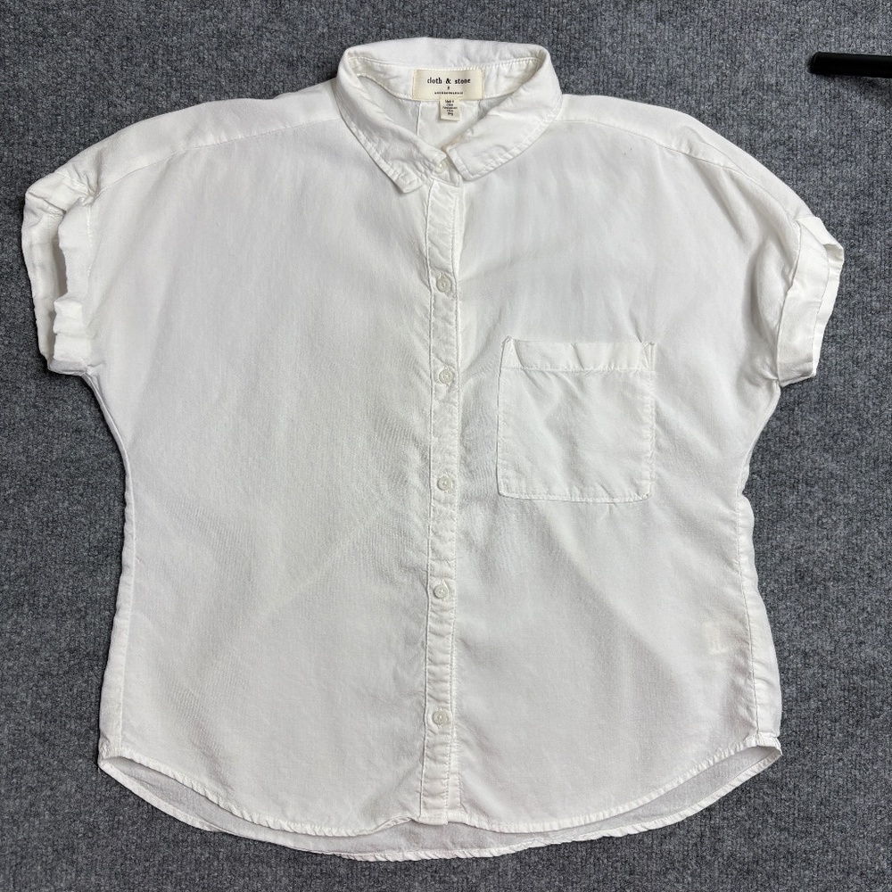 Cloth & Stone Shirt Women Petite Small White Breezy Button Down Short Sleeve
